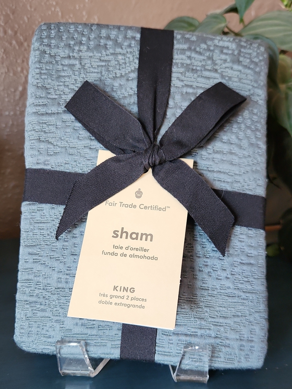 King Pillow Sham Set Tencel Cotton Matelasse In Dark Teal/Gray Storm
